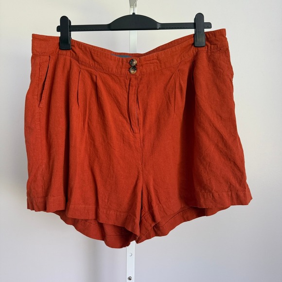 Modcloth Pants - ModCloth Womens Plus Size 18W Orange Linen Blend High Waist‎ Pleated Shorts